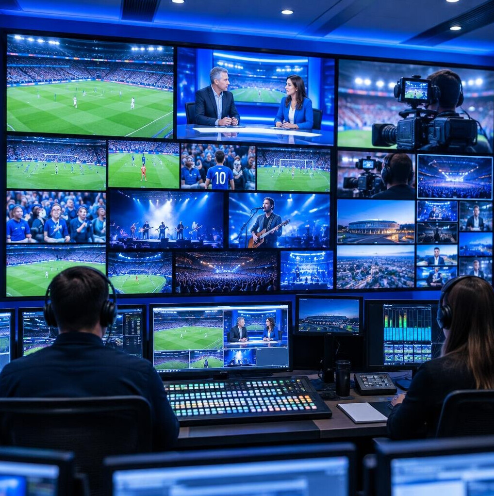 Monitor wall showing multiple live camera feeds